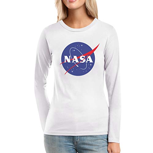 NASA Logo Space Raumfahrt Outfit Frauen Langarm-T-Shirt Small Weiß von Shirtgeil