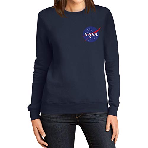 NASA Retro Seiten Taschen Logo Frauen Sweatshirt Medium Marineblau von Shirtgeil