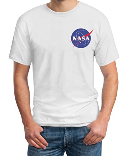 NASA Retro Seiten Taschen Logo Herren T-Shirt Large Weiß von Shirtgeil