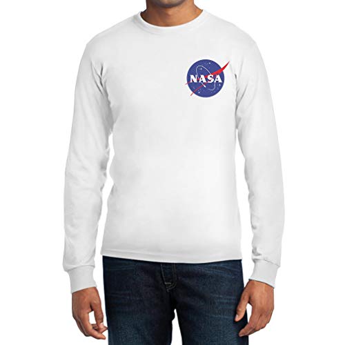 NASA Retro Seiten Taschen Logo Langarm T-Shirt Small Weiß von Shirtgeil