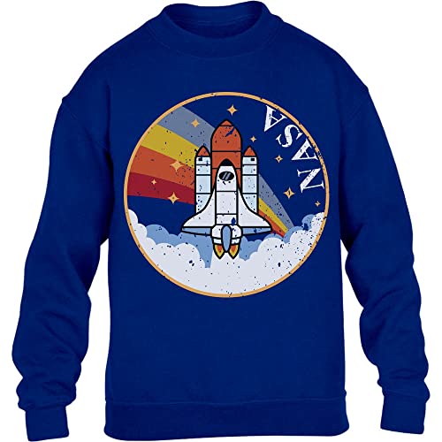 Pullover Jungen Mädchen NASA Rocket Space Shuttle Raketen Rainbow Kinder Sweatshirt 104 Blau von Shirtgeil