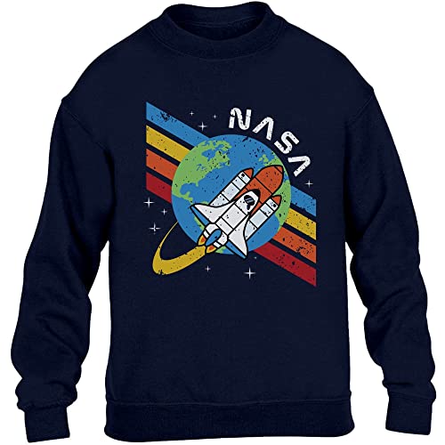 NASA Space Shuttle World Raketen Rainbow Kinder Pullover Sweatshirt 140 Marineblau von Shirtgeil