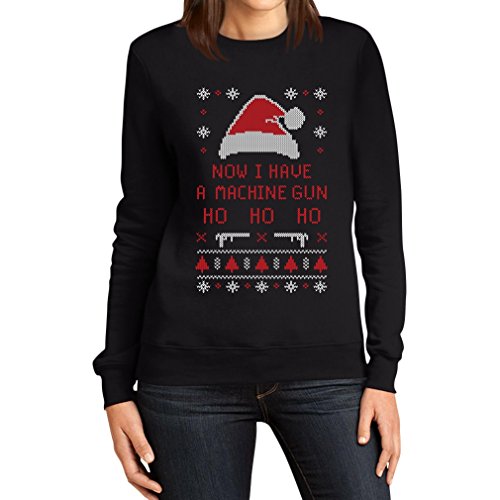 Now I Have A Machine Gun Ho Ho Ho Weihnachten Motiv Frauen Sweatshirt X-Large Schwarz von Shirtgeil