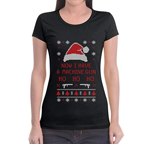 Now I Have A Machine Gun Ho Ho Ho Weihnachten Motiv Frauen T-Shirt X-Large Schwarz von Shirtgeil