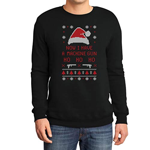 Now I Have A Machine Gun Ho Ho Ho Weihnachtspullover Herren Large Schwarz von Shirtgeil