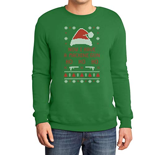 Now I Have A Machine Gun Ho Ho Ho Weihnachtspullover Herren Medium Grün von Shirtgeil