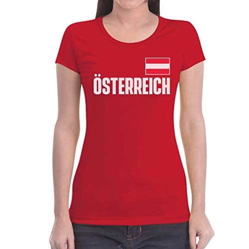 Österreich Fußball EM Fanshirt Trikot Damen T-Shirt Slim Fit Medium Rot von Shirtgeil