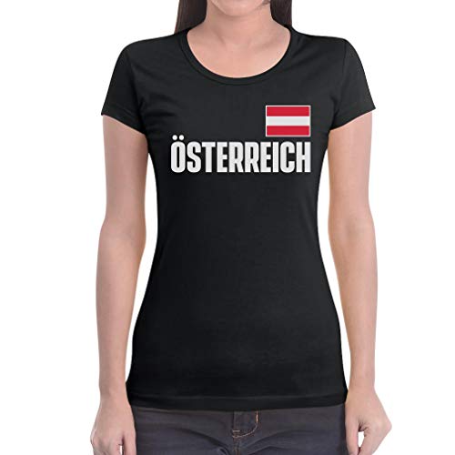 Österreich Fußball EM Fanshirt Trikot Damen T-Shirt Slim Fit Small Schwarz von Shirtgeil