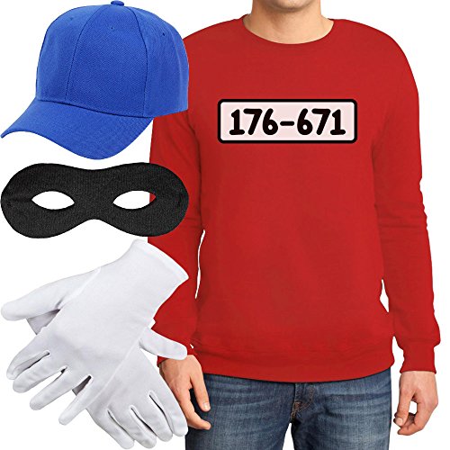 Panzerknacker Banditen Bande Kostüm Herren Pulli + MÜTZE + Maske + Handschuhe Sweatshirt Large Rot von Shirtgeil