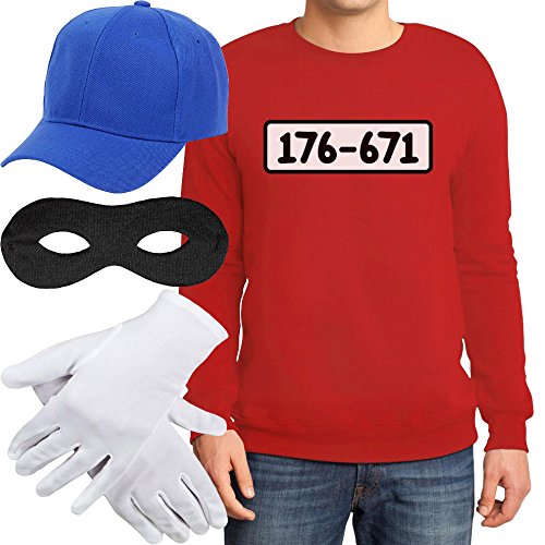 Panzerknacker Banditen Bande Kostüm Herren Pulli + MÜTZE + Maske + Handschuhe Sweatshirt XX-Large Rot von Shirtgeil