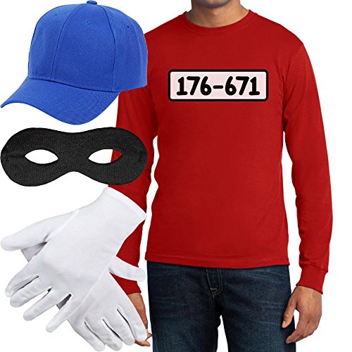 Langarmshirt Herren Panzerknacker Banditen Kostüm Langarm-Shirt + MÜTZE + Maske + Handschuhe Large Rot von Shirtgeil