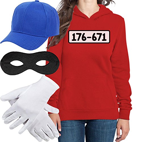 Shirtgeil Hoodie Damen Panzerknacker Kostüm Hoodie + MÜTZE + Maske + Handschuhe Frauen Kapuzenpullover Large Rot von Shirtgeil