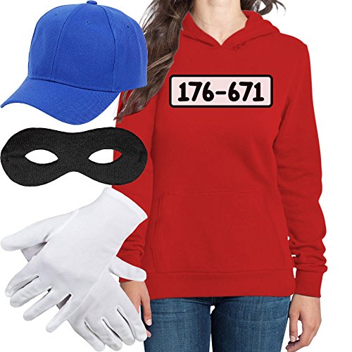 Hoodie Damen Panzerknacker Kostüm Hoodie + MÜTZE + Maske + Handschuhe Kapuzenpullover Frauen Sweatshirt Spruch Pullover mit Kapuze XX-Large Rot von Shirtgeil