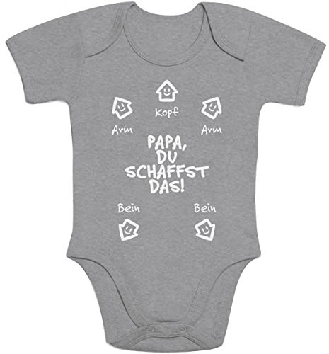 Shirtgeil Babybody mit Spruch - Papa Du Schaffst Das - Baby Body für Mädchen & Jungen - Geschenk zur Geburt für Junge Väter - Vater Baby Geschenke Strampler 0-3 Monate Grau von Shirtgeil