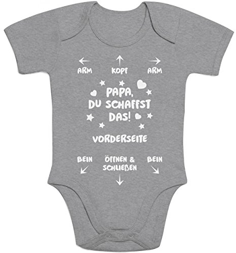 Shirtgeil Baby Body Papa Du Schaffst Das - Witziges Strampler Motiv für Väter Kurzarm-Body 6-12 Monate Grau von Shirtgeil