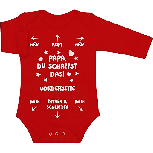 Shirtgeil Langarm Baby Body Papa Du Schaffst Das - Babykleidung - Witziges Strampler Motiv für Väter Babybody Vater Geschenk Kleidung - Babystrampler mit Spruch 6-12 Monate Rot von Shirtgeil