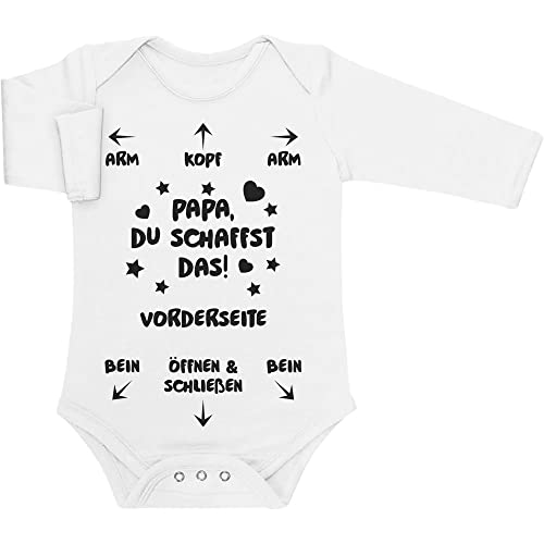 Shirtgeil Langarm Baby Body Papa Du Schaffst Das - Babykleidung - Witziges Strampler Motiv für Väter Babybody Vater Geschenk Kleidung - Babystrampler mit Spruch 3-6 Monate Weiß von Shirtgeil