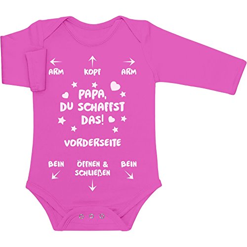 Shirtgeil Langarm Baby Body Papa Du Schaffst Das - Witziges Strampler Motiv für Väter 3-6 Monate Wow rosa von Shirtgeil