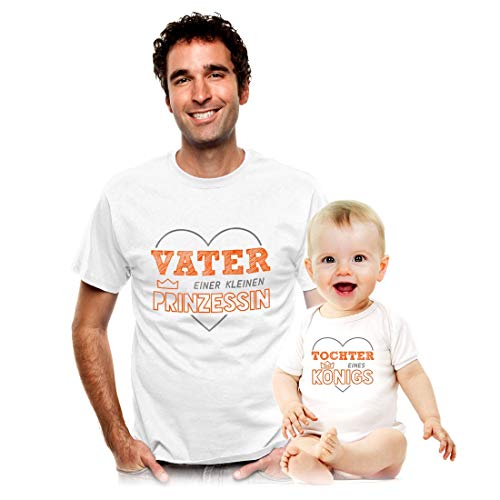 Partner Geschenk Set Herren Tshirt & Baby Body Tochter eines Königs & Papa Einer Prinzessin Papa Weiß M/Baby Weiß 6-12 Monate von Shirtgeil