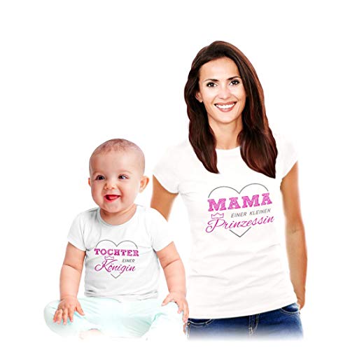 Partner Geschenke zum Muttertag - Tochter Einer Königin & Mama Einer Prinzessin Shirts Baby Weiß 18-24 Monate/Mama Weiß M von Shirtgeil