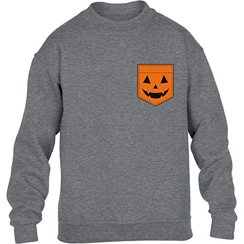Pocket Print Kürbis Halloween Kinder Pullover Sweatshirt 140 Grau von Shirtgeil
