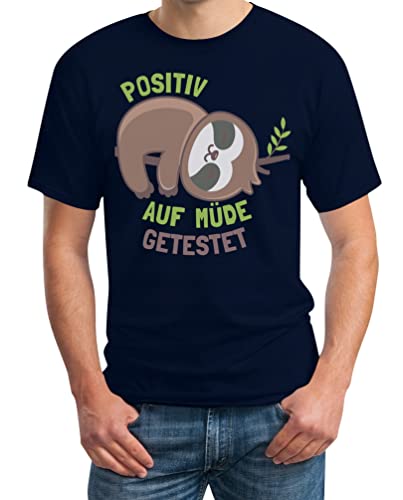 Positiv Auf Müde Getestet Schlafendes Faultier Sloth Herren T-Shirt Medium Marineblau von Shirtgeil