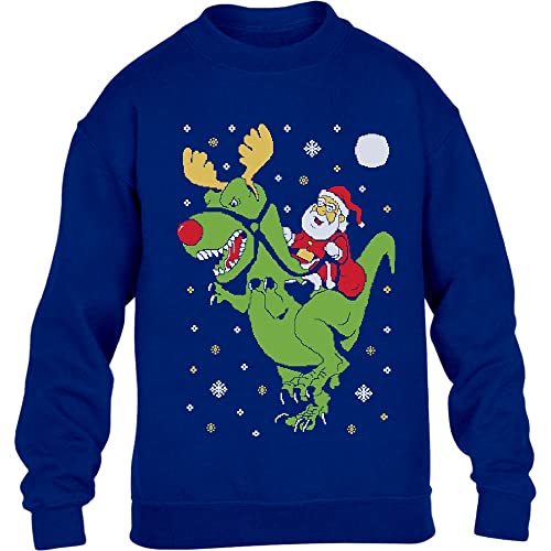 Pullover Jungen Dinosaurier Weihnachtspullover Kinder Sweatshirt 128 Blau von Shirtgeil