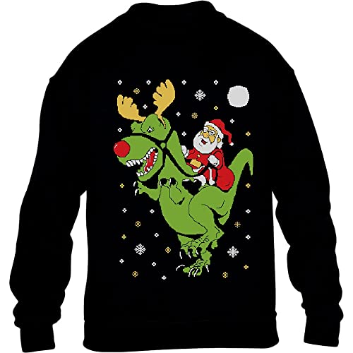 Pullover Jungen Dinosaurier Weihnachtspullover Kinder Sweatshirt 140 Schwarz von Shirtgeil