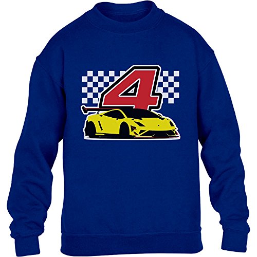 Pullover Jungen Geschenk für Jungs 4 Geburtstag mit Auto Kinder Sweatshirt M 128 Blau von Shirtgeil