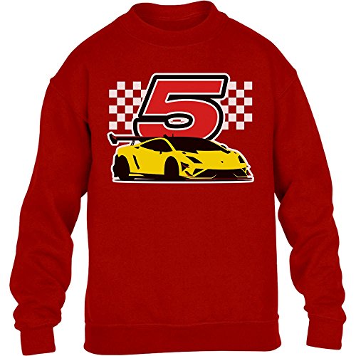 Pullover Jungen Geschenk für Jungs 5 Geburtstag mit Auto Kinder Sweatshirt M 128 Rot von Shirtgeil