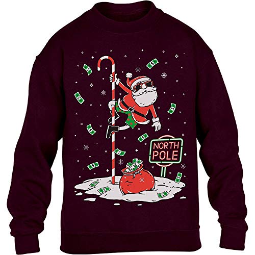 Pullover Jungen Mädchen Dancing Santa North Pole Weihnachtspullover Kinder Sweatshirt 128 Kastanienbraun von Shirtgeil