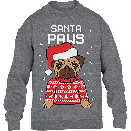 Pullover Jungen Mädchen Kids Santa Paws Pfoten Mops Weihnachtspullover Kinder Sweatshirt L 140 Schwarz von Shirtgeil