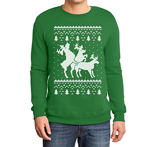 Rehntier Dreier - Lustiger Herren Weihnachtspullover Sweatshirt Medium Grün von Shirtgeil