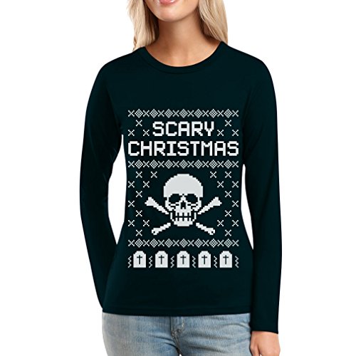 Scary Christmas Totenkopf Skelett Weihnachten Frauen Langarm-T-Shirt XX-Large Schwarz von Shirtgeil