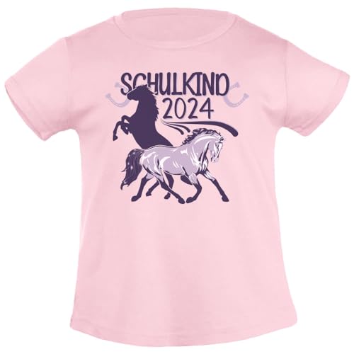 Schulkind 2024 - Einschulung Mädchen Geschenk Pferd Mädchen T-Shirt 128 Rosa von Shirtgeil