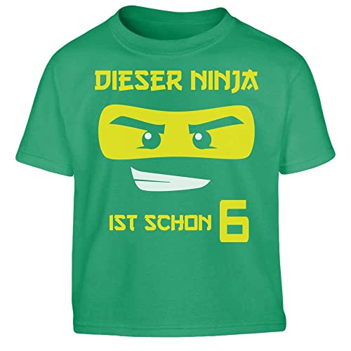 Sechster Geburtstag Junge Shirt Dieser Ninja ist Schon 6 Kinder Jungen T-Shirt 128 Grün von Shirtgeil