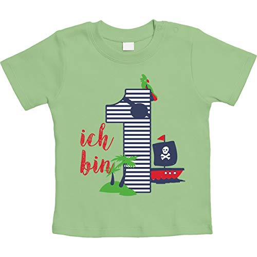 T-Shirt Baby Junge 1 Jahr Geburtstags Geschenk Geschenkideen zum 1 Geburtstag Piraten Jungen Tshirt 6-12 Monate / 76 Limettengrün von Shirtgeil