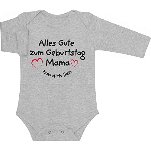 Shirtgeil Langarm Baby Body Alles Gute Zum Geburtstag Mama Hab Dich Lieb Strampler Geschenk 6-12 Monate Grau von Shirtgeil