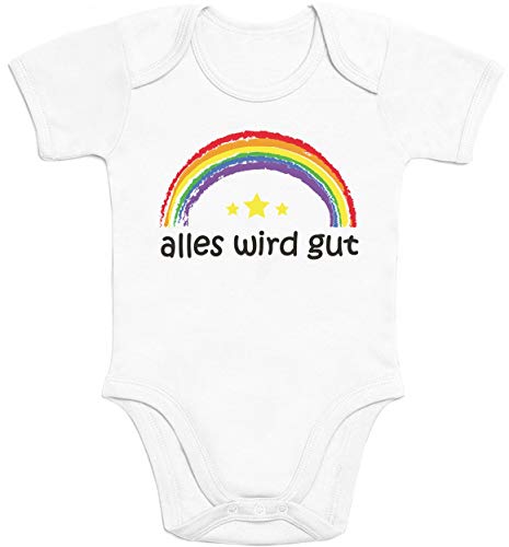 Shirtgeil Alles Wird gut - Regenbogen Rainbow Baby Body Kurzarm-Body 0-3 Monate Weiß von Shirtgeil