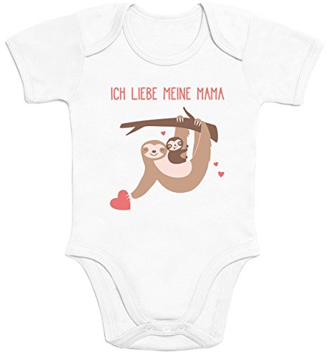 Shirtgeil Baby Body Geschenk Baby & Mami Faultier an einem Stamm Ich Liebe Meine Mama Strampler Kurzarm 0-3 Monate Weiß von Shirtgeil