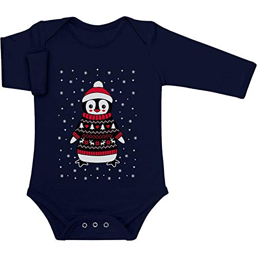 Shirtgeil Baby Body Junge Mädchen Baby Xmas Pinguin mit Rentier Weihnachtspullover und Mütze 6-12 Monate Marineblau von Shirtgeil