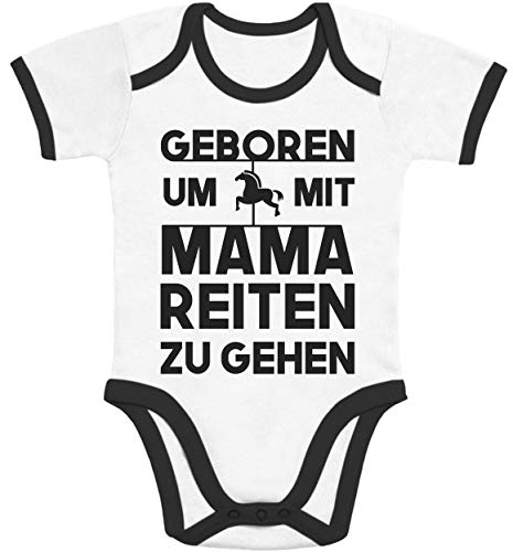 Shirtgeil Baby Body Kurzarm Baby Kleidung Mädchen mit Pferde Spruch - Geboren Um Mit Mama Reiten Zu Gehen - Reiter Strampler Pferdeliebhaber Geschenke Babybody 3-6 Monate Black/White von Shirtgeil
