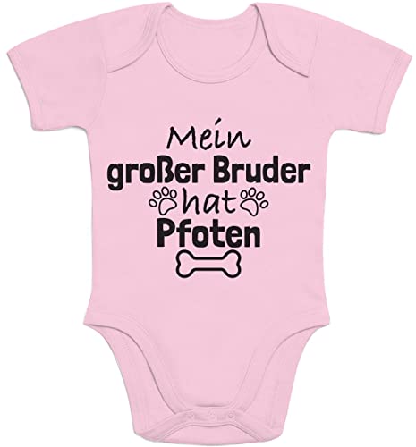 Shirtgeil Baby Body Kurzarm Mein großer Bruder hat Pfoten Geschwister Geschenk Hunde 12M Rosa von Shirtgeil