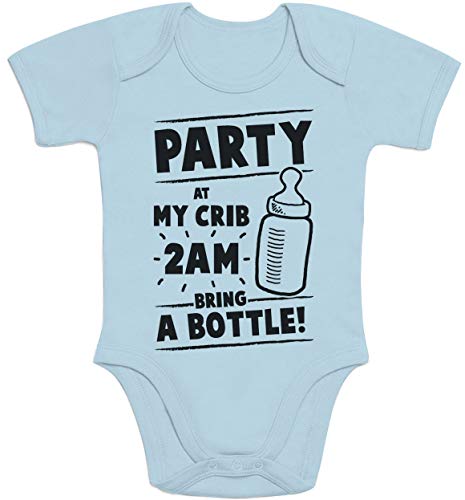 Shirtgeil Baby Body Kurzarm Party at My Crib 2AM Mama Papa Geschenk für Neugeborene Strampler 0-3 Monate Hellblau von Shirtgeil