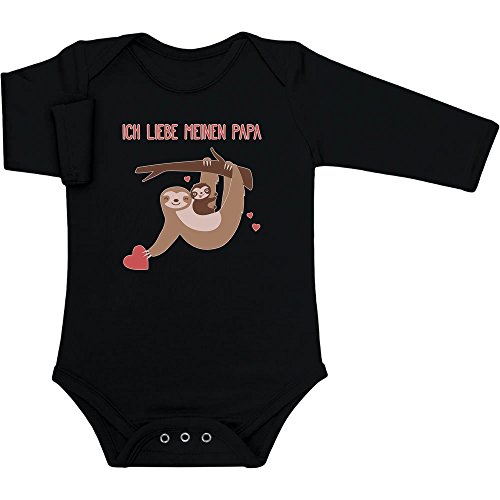 Shirtgeil Baby Body Langarm Baby und Papa Faultier an einem Stamm Ich Liebe Meinen Papa Strampler 0-3 Monate Schwarz von Shirtgeil