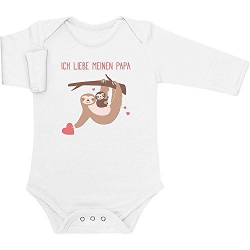 Shirtgeil Baby Body Langarm Baby und Papa Faultier an einem Stamm Ich Liebe Meinen Papa Strampler 0-3 Monate Weiß von Shirtgeil
