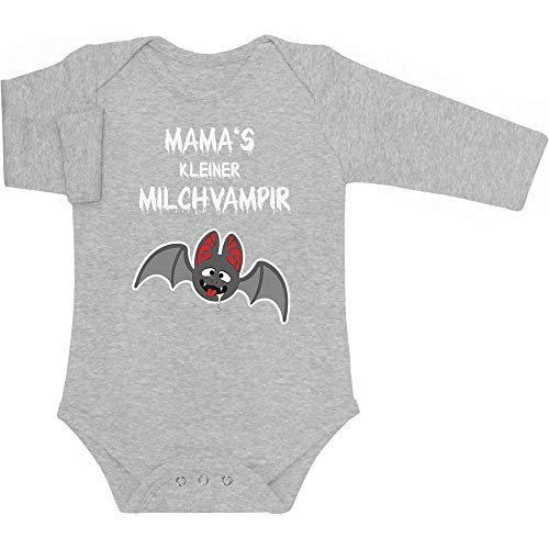 Shirtgeil Baby Body Langarm Mädchen Junge Halloween Baby Kostüm Mamas Kleiner Milchvampir 3-6 Monate Grau von Shirtgeil