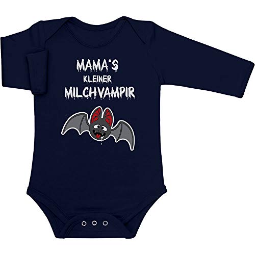 Shirtgeil Baby Body Langarm Mädchen Junge Halloween Baby Kostüm Mamas Kleiner Milchvampir 3-6 Monate Marineblau von Shirtgeil