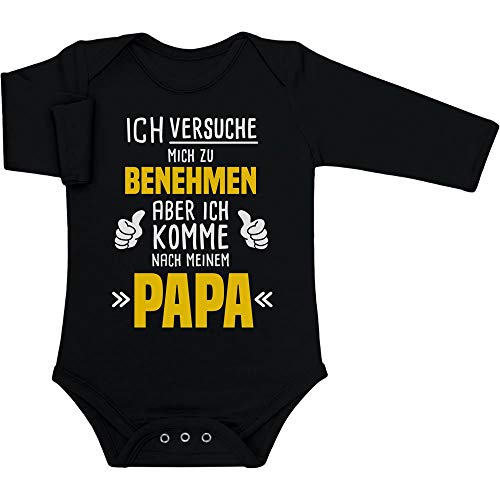 Shirtgeil Baby Body Langarm Mädchen Junge Versuch Mich zu Benehmen Aber Ich Komme Nach Papa Newborn Schwarz von Shirtgeil