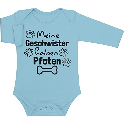 Shirtgeil Baby Body Langarm Meine Geschwister haben Pfoten Geschenk Hundeliebhaber 12M Hellblau von Shirtgeil